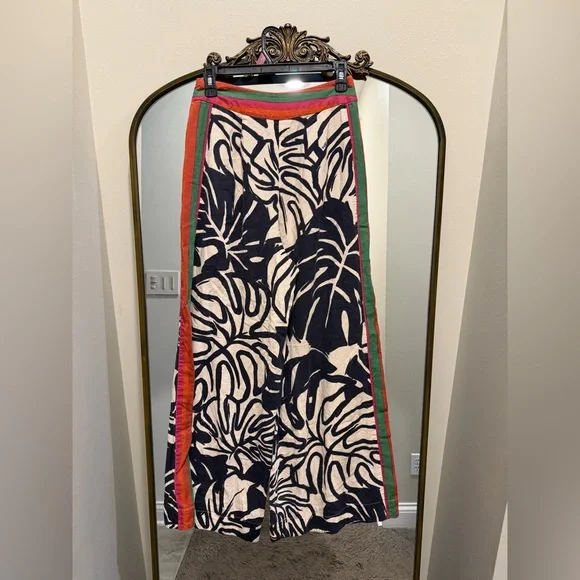 FARM Rio Black & Cream Tropical Wide-Leg Pants with Striped Waistband - Picture 4 of 9